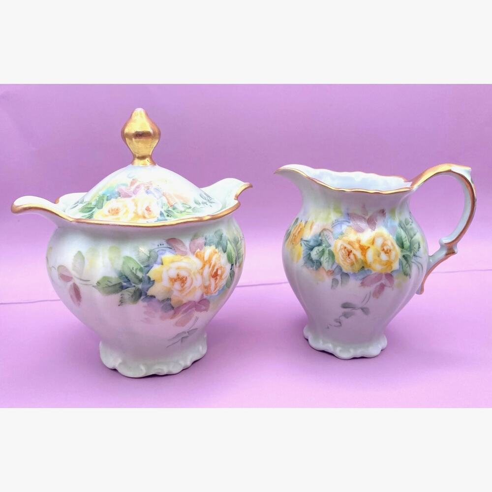VTG Hand Paint Creamer Sugar Bowl Bareuther Bavaria Germany Porcelain